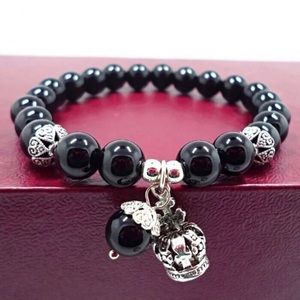 Natural Crystal Beaded Crown Charm Stretch Bracelet for Women